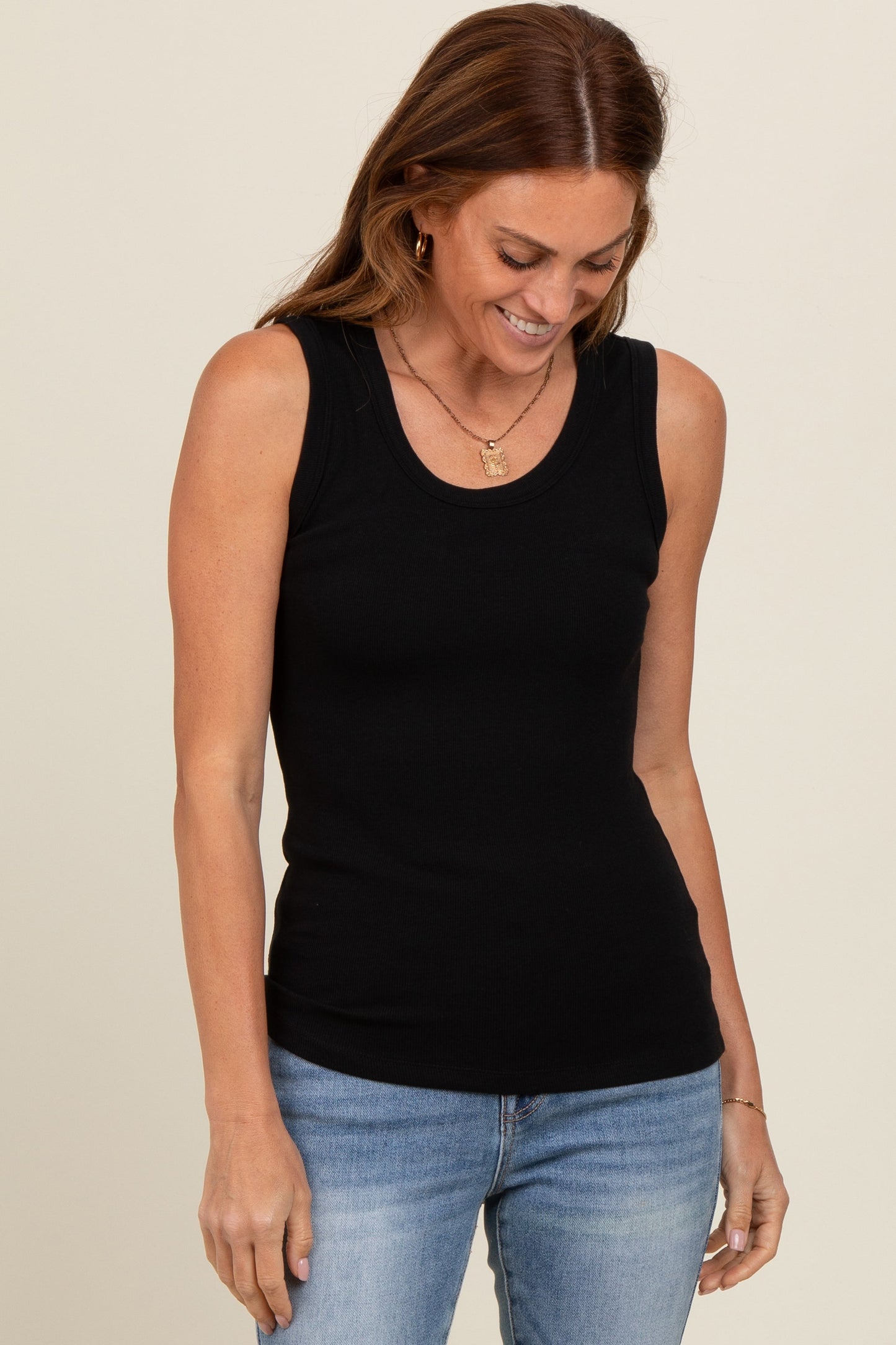 Black Basic Ribbed Knit Maternity Tank