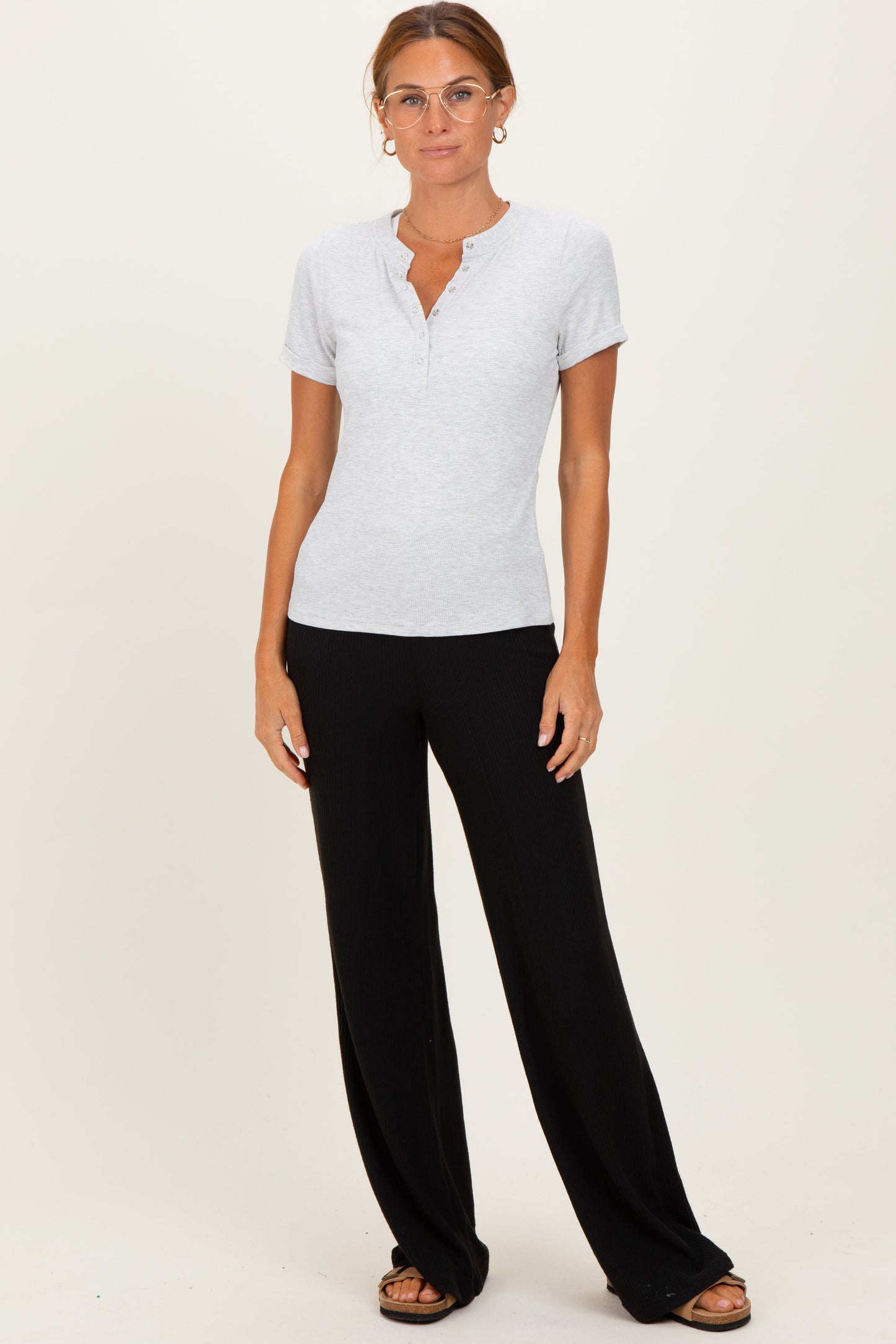 Black Brushed Knit Flare Leg Maternity Pants