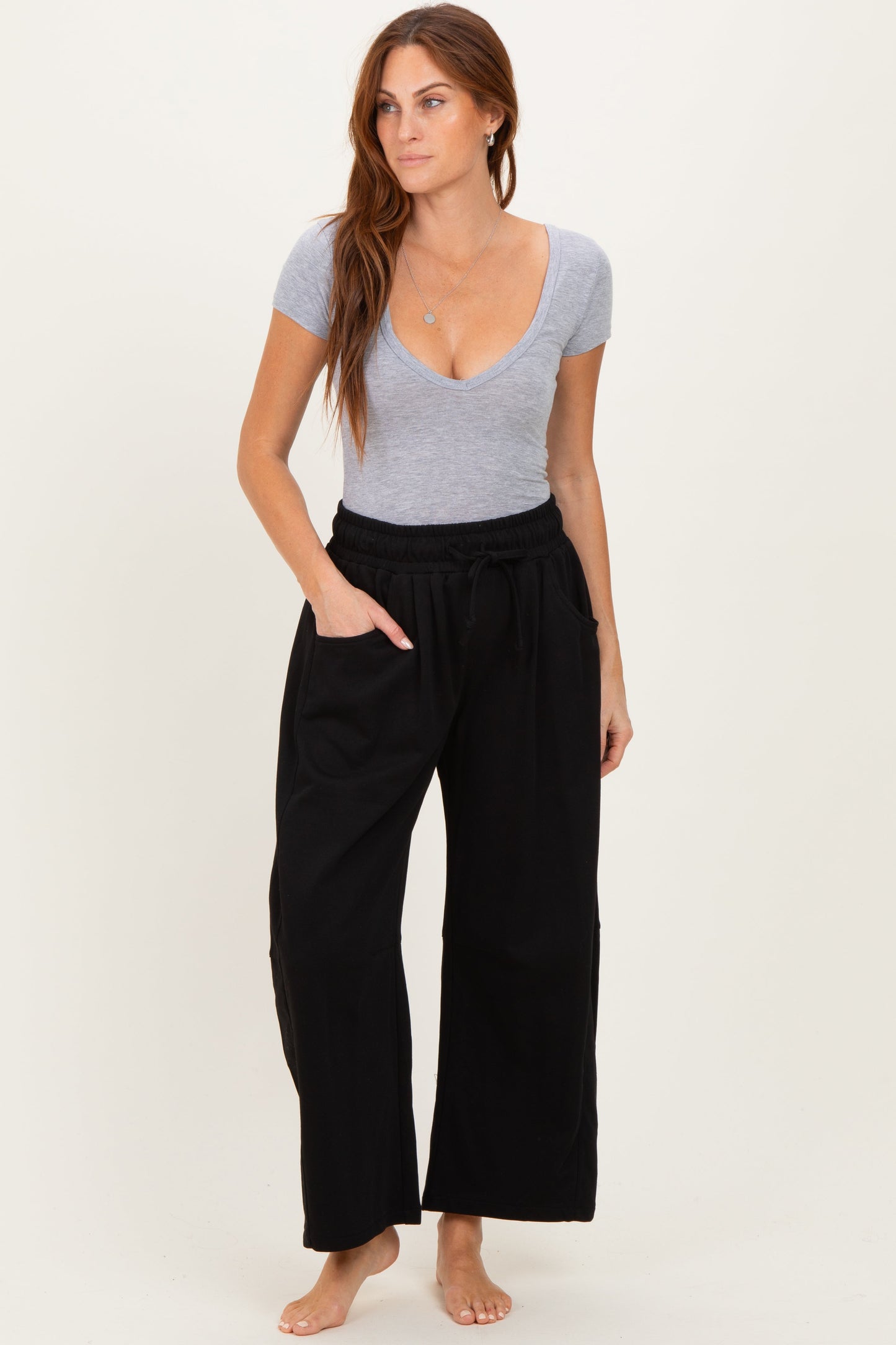 Black Barrel Leg Terry Maternity Sweatpants