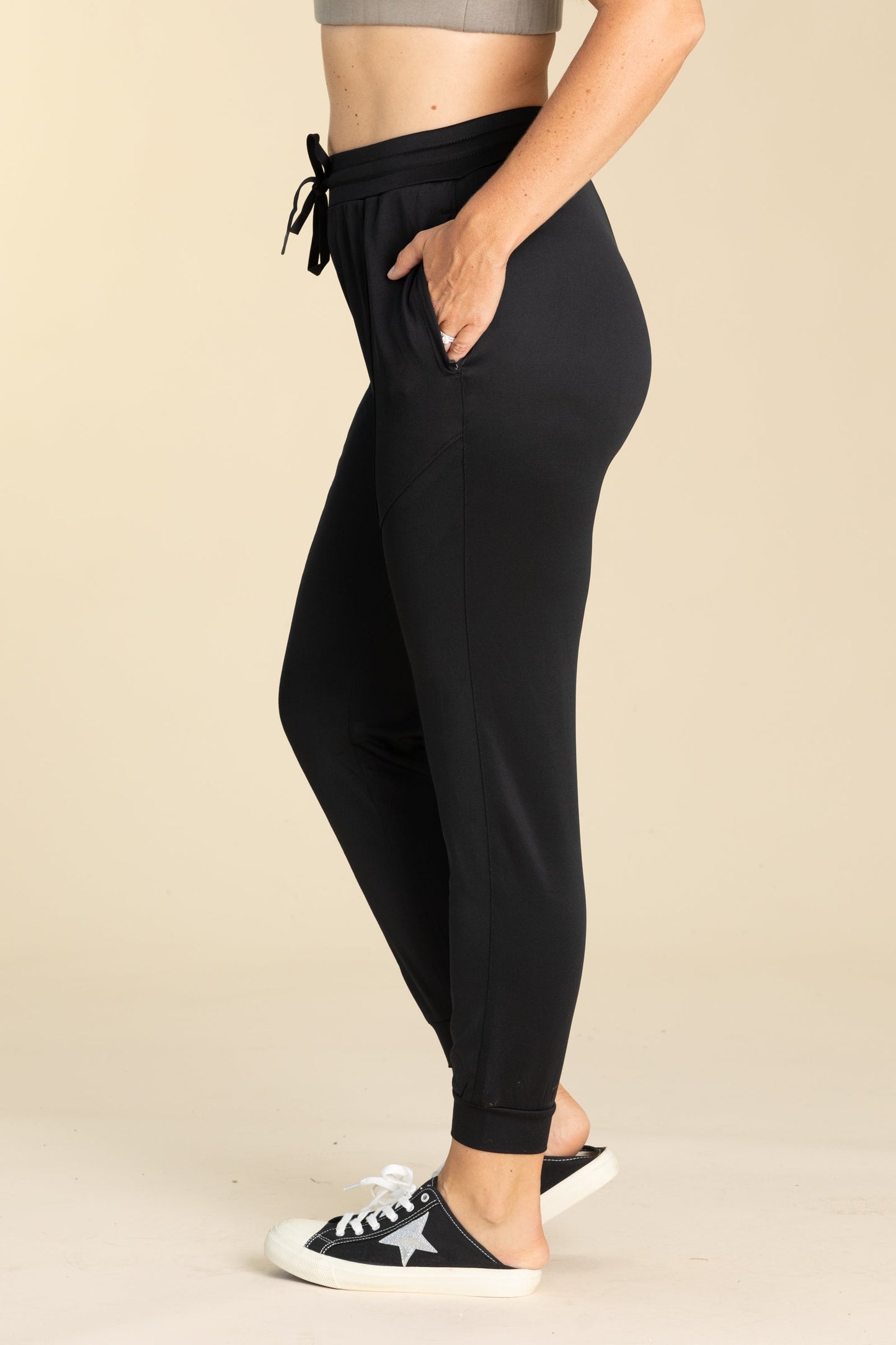 Black Cuffed Joggers With Zippered Pockets