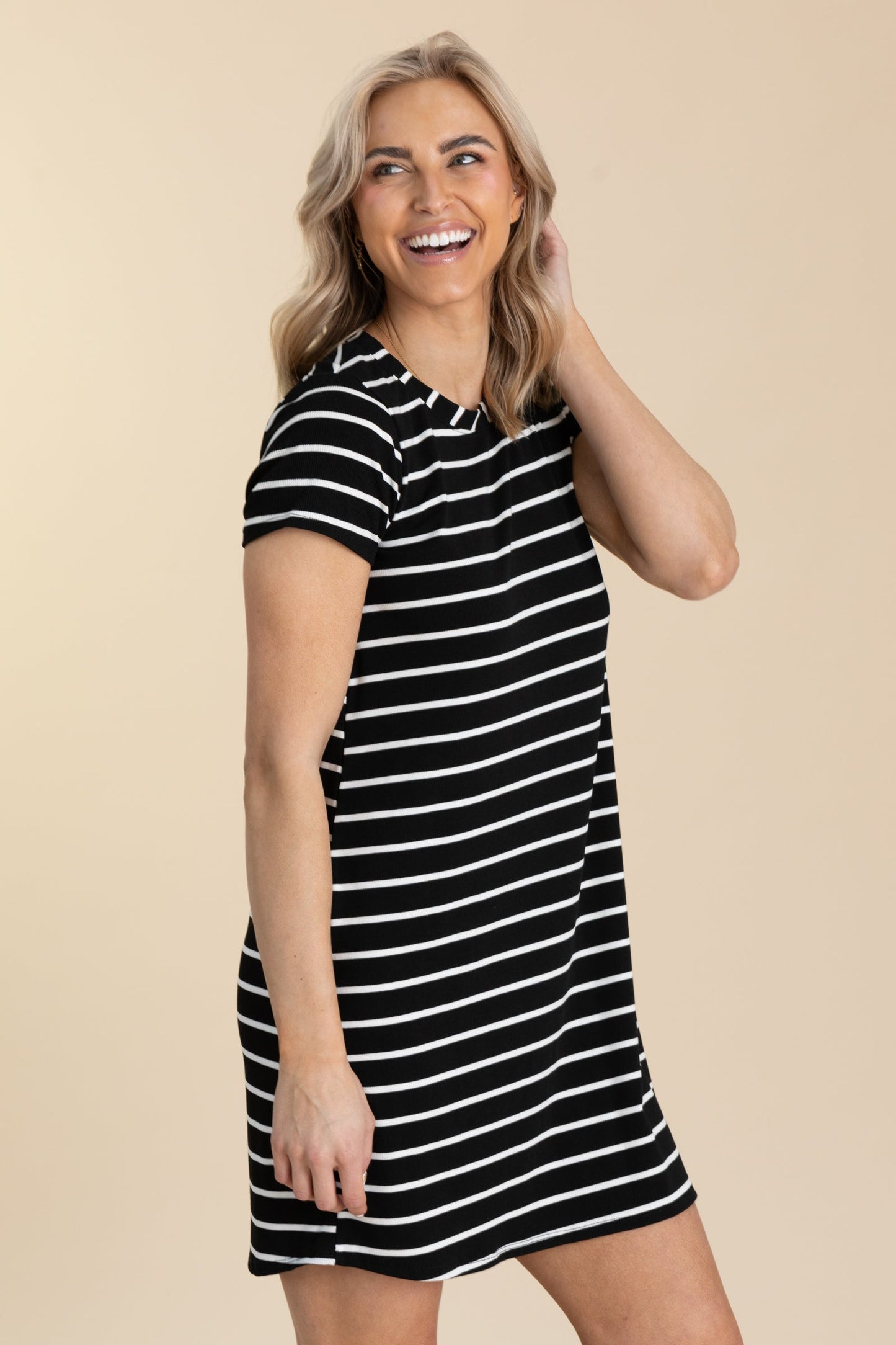Black And White Stripe T-Shirt Dress
