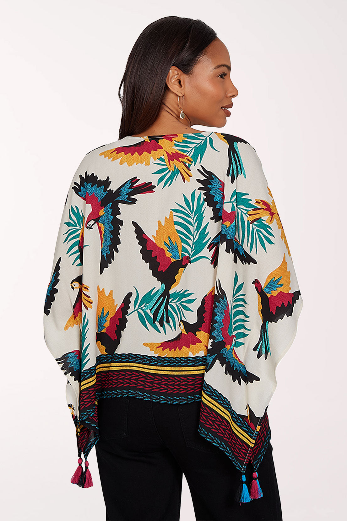 Tropical Noir Parrot Crepe Blouse