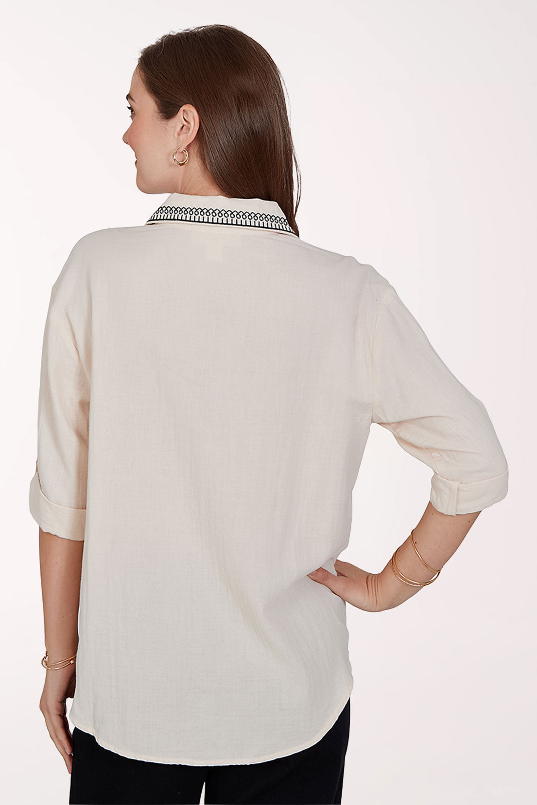 Tropical Noir Embroidered Cotton Gauze Shirt