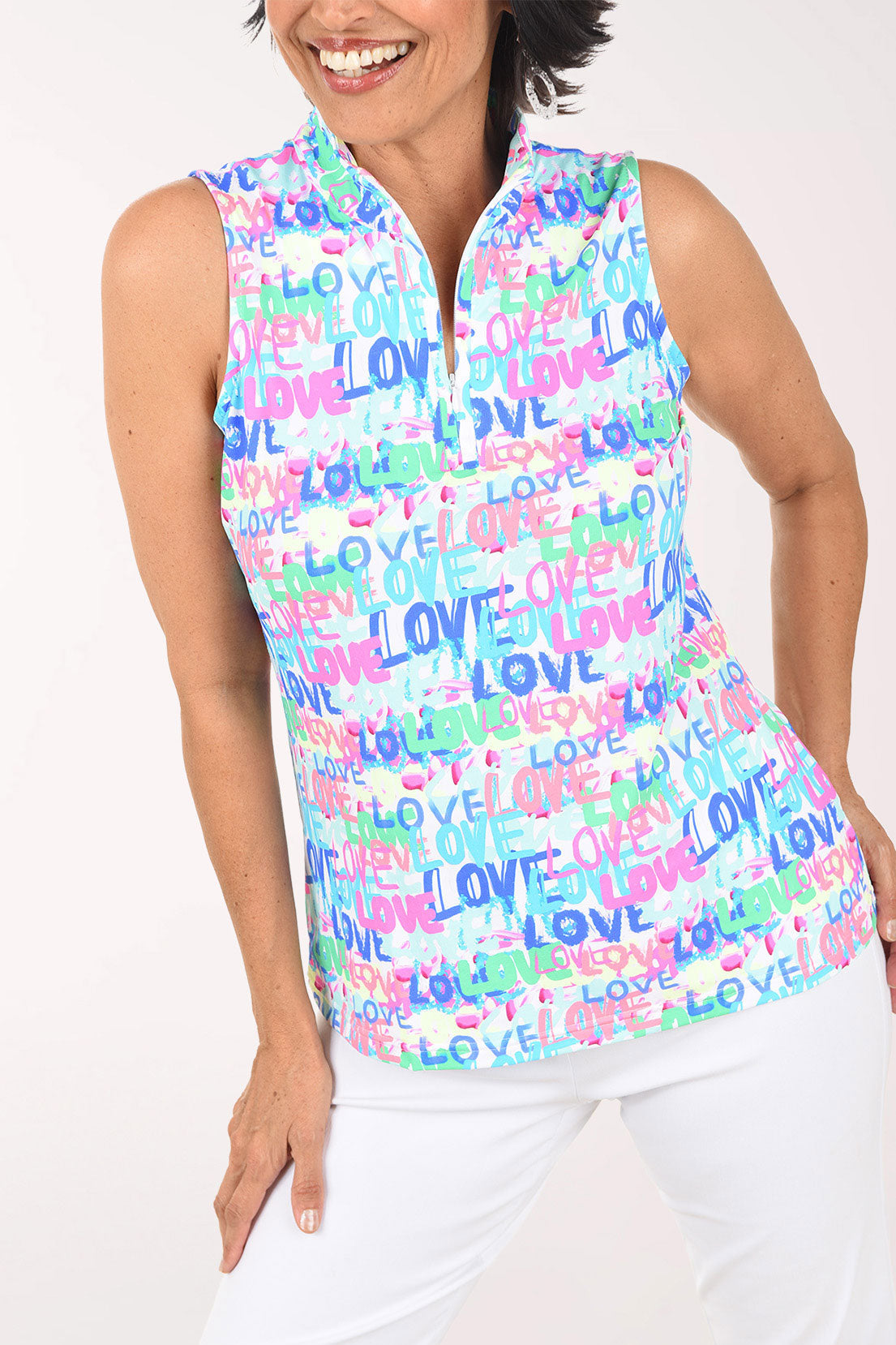 Words Of Love Cooling UPF50+ Zip Sleeveless Top