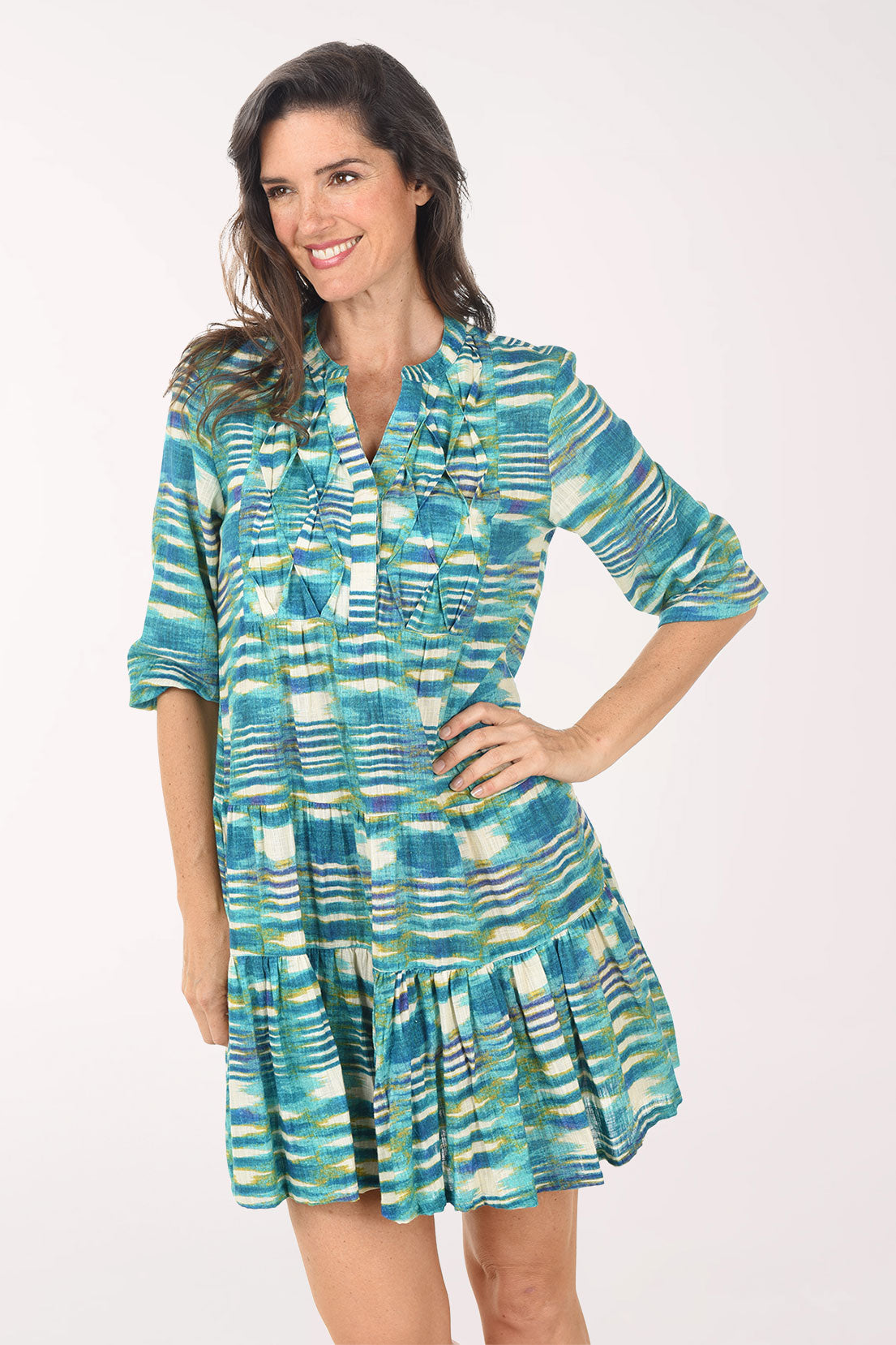 Watercolor Stripe Cotton Tiered Dress
