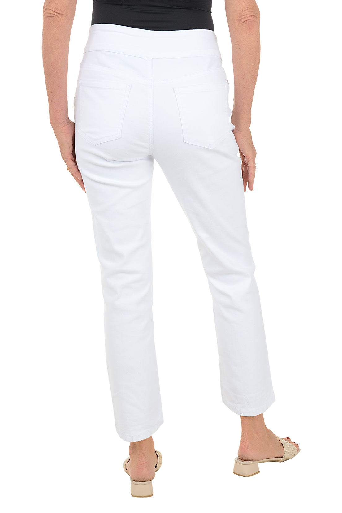 White Denim Stepped Hem Ankle Pant