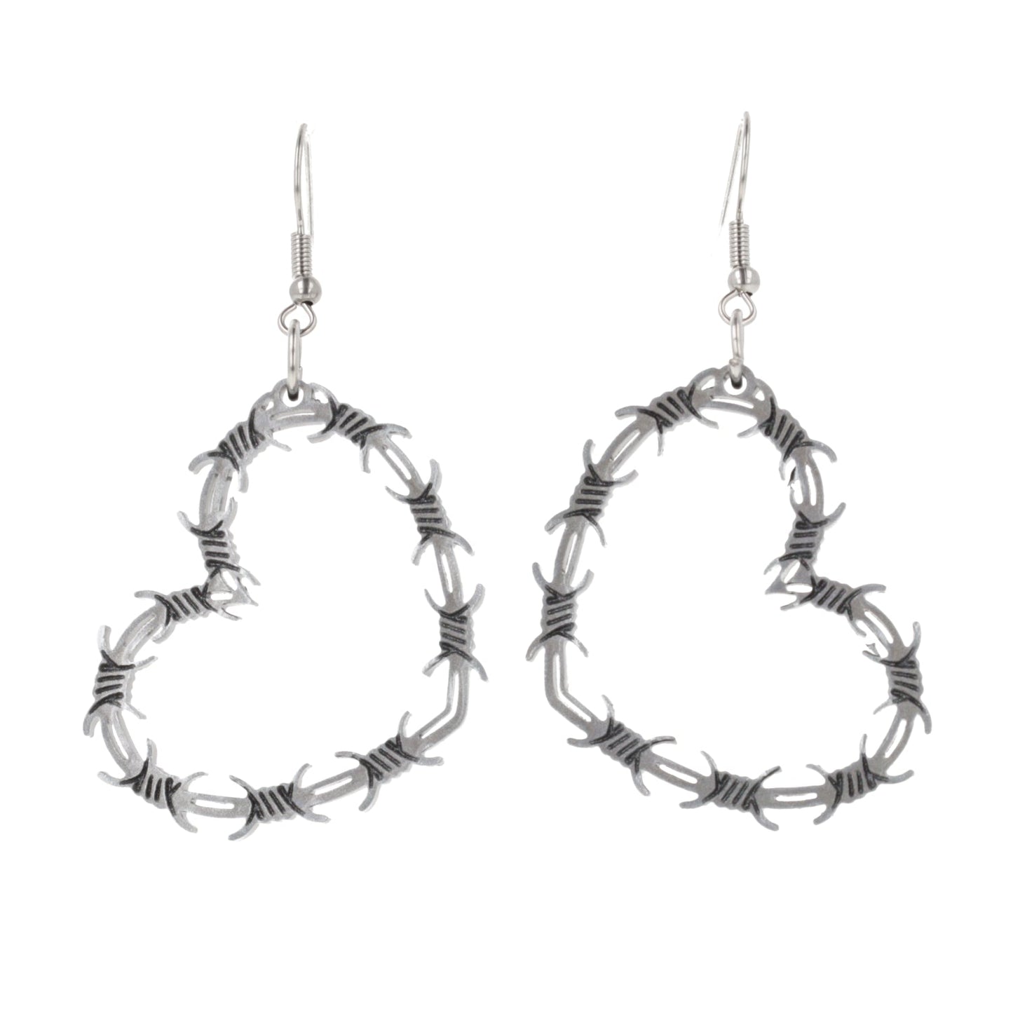 Silver Barbed Wire Heart Earrings