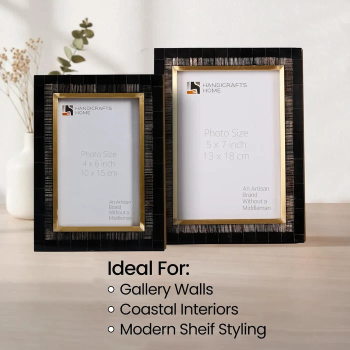 Black Picture Frames | Shagreen Horn & Brass Inlay | 4x6 5x7
