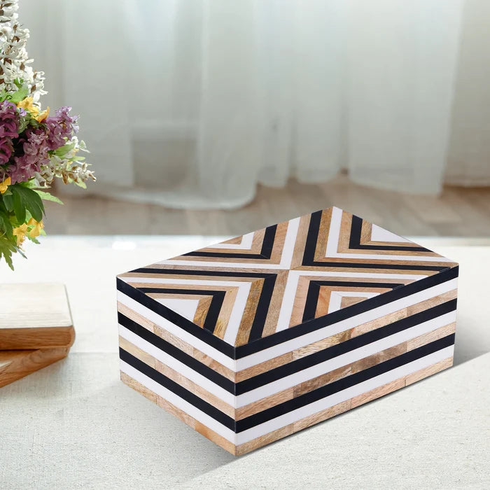 Black White Wood & Resin Inlay Decorative Storage Box โ Chevron Collection (Multiple Sizes)