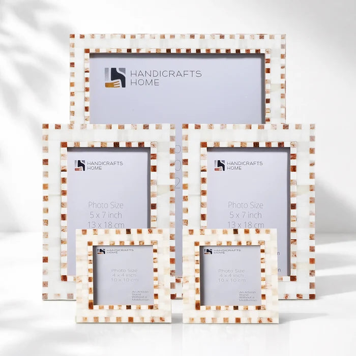 Brown White Bone Inlay Checkered Picture Frame Set (5-Pieces)