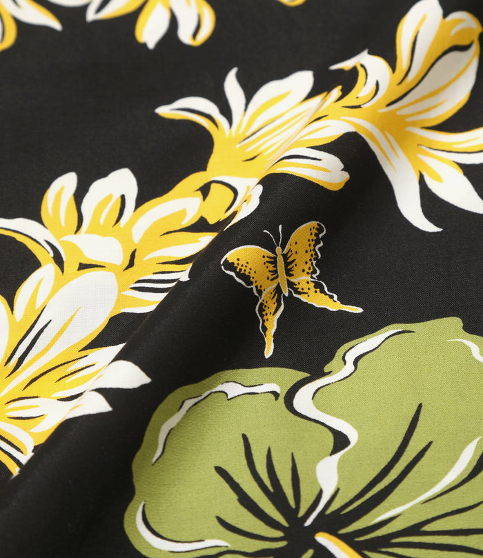Cabana Shirt - Black - C/R Printed Flower & Papillon