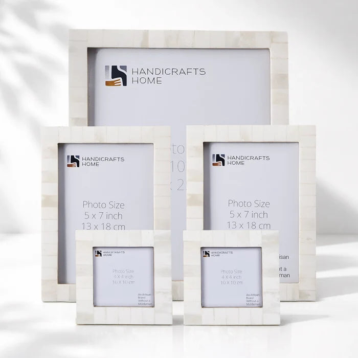 Classic Bone Inlay Picture Frame Set, White (5-Pieces)