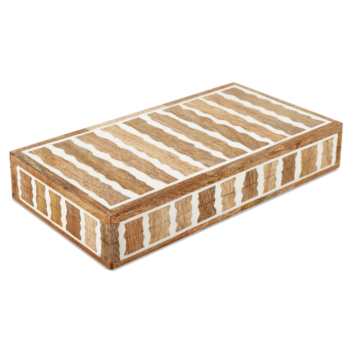 Decorative Box Kept Safari Pattern Wood & Resin Inlay Brown White available in 7 sizes
