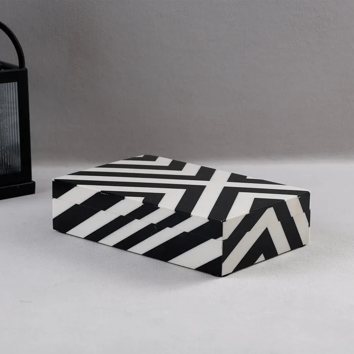 Decorative Storage Box Zebra Cross Pattern Resin inlay, Black White