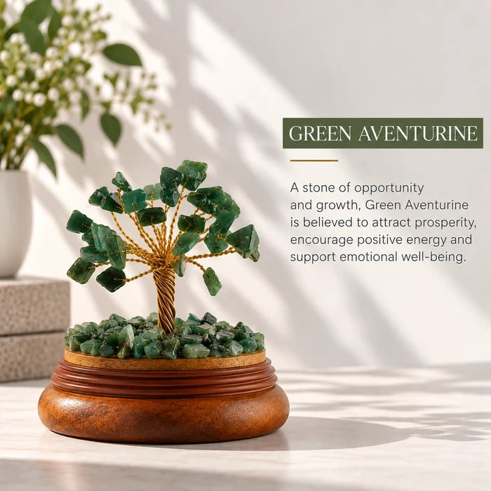 Green Aventurine Stone Tree with Glass Cloche | Handmade Art