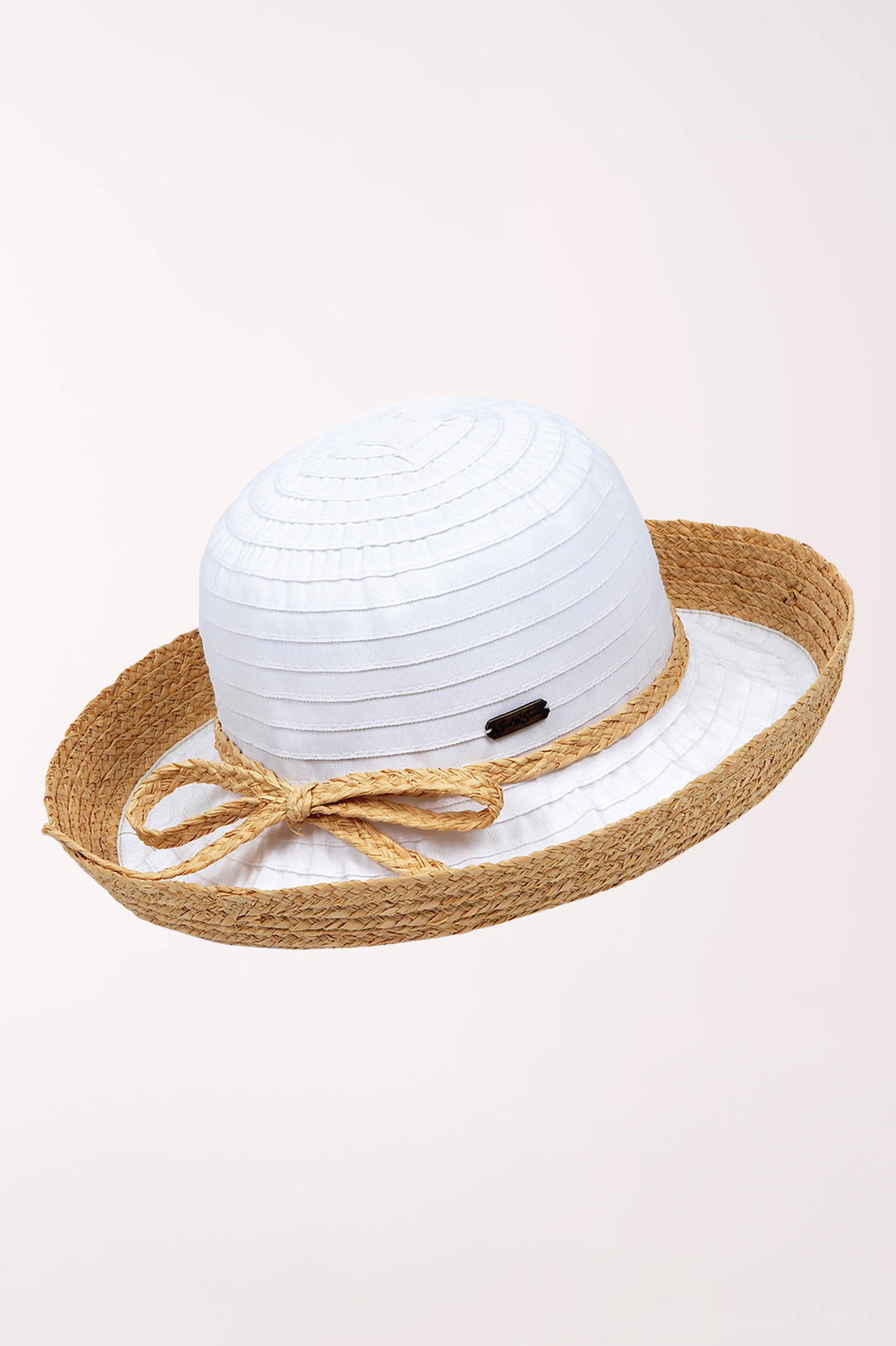 White Raffia Trim Ribbon Sun Hat
