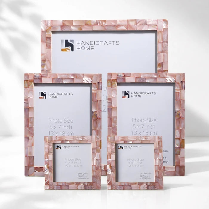 Mother of Pearl Inlay Picture Frame Set, Pink (5-Pieces)
