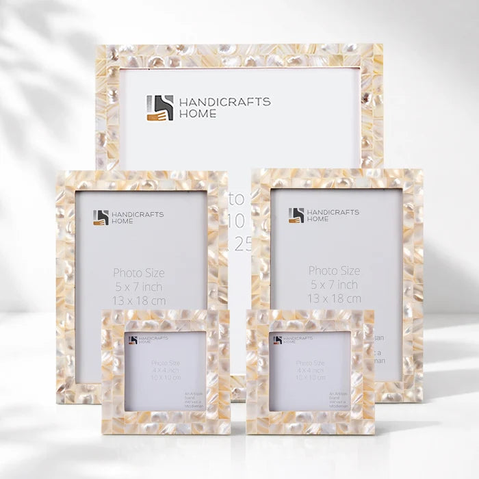 Mother of Pearl Inlay Picture Frame Set, White (5-Pieces)