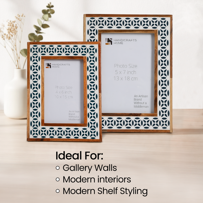 Picture Frames Geo Floral Collection Wood & Resin Inlay, 4x6, 5x7