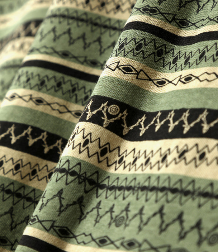 S/S Polo Shirt - Olive - Cotton Jersey / Stripe Printed