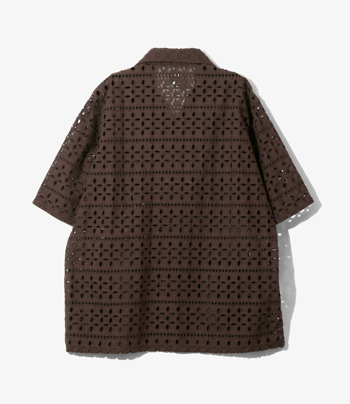 Women's Cabana Shirt - Dk. Brown - Cutwork Embroidery