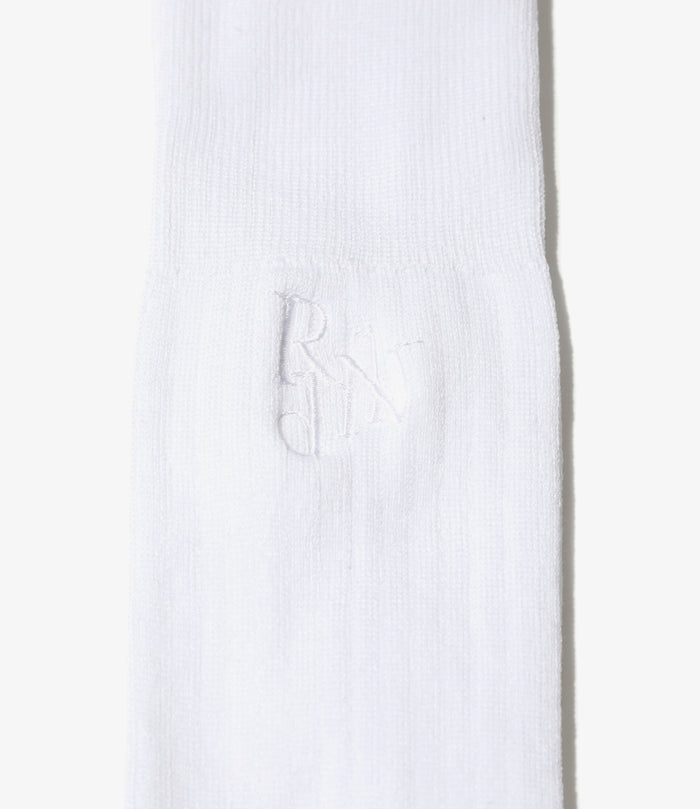 Women's Monogram Stitch Ribbed Socks - White