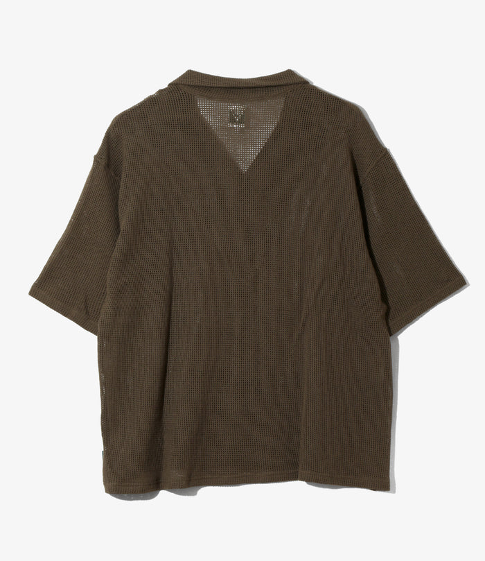 Women's S/S Open Collar Shirt - Olive - Cotton Mesh