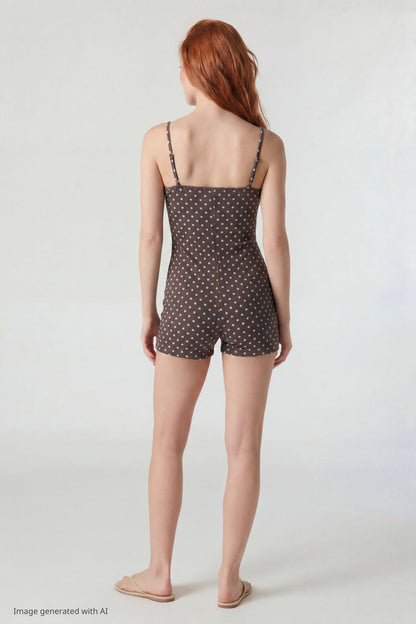 Soft Ribbed Lace Trim Romper