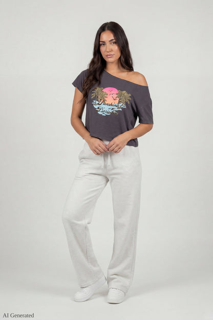 Off-Shoulder Summer Graphic T-Shirt