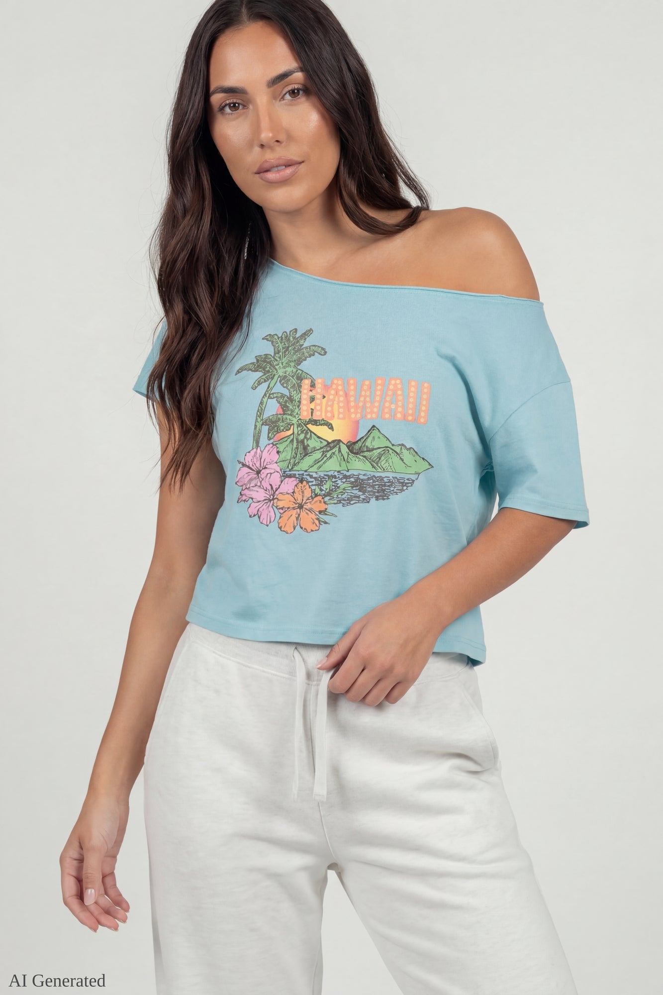 Off-Shoulder Summer Graphic T-Shirt