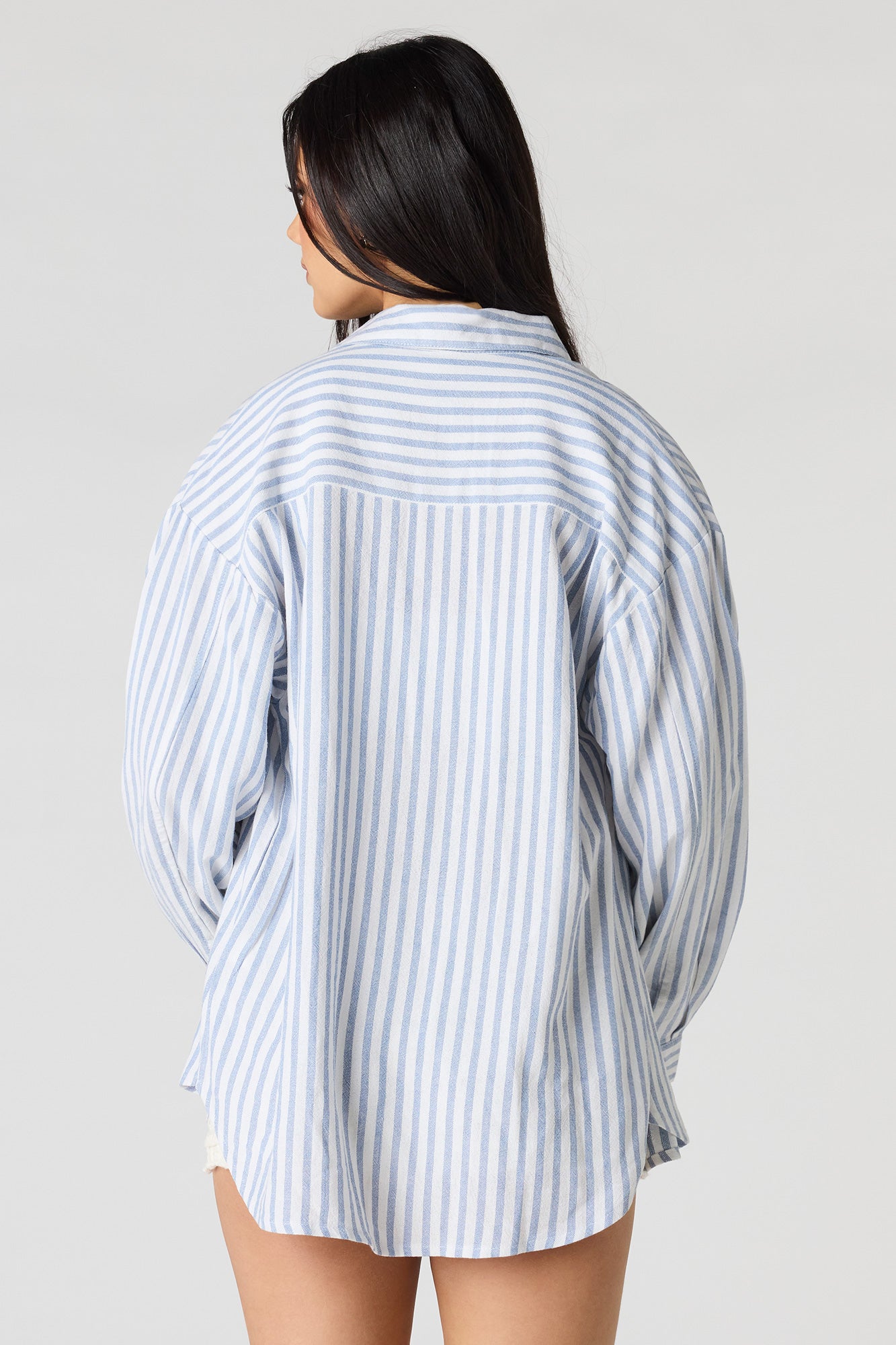 Linen-Blend Long Sleeve Button-Up Top