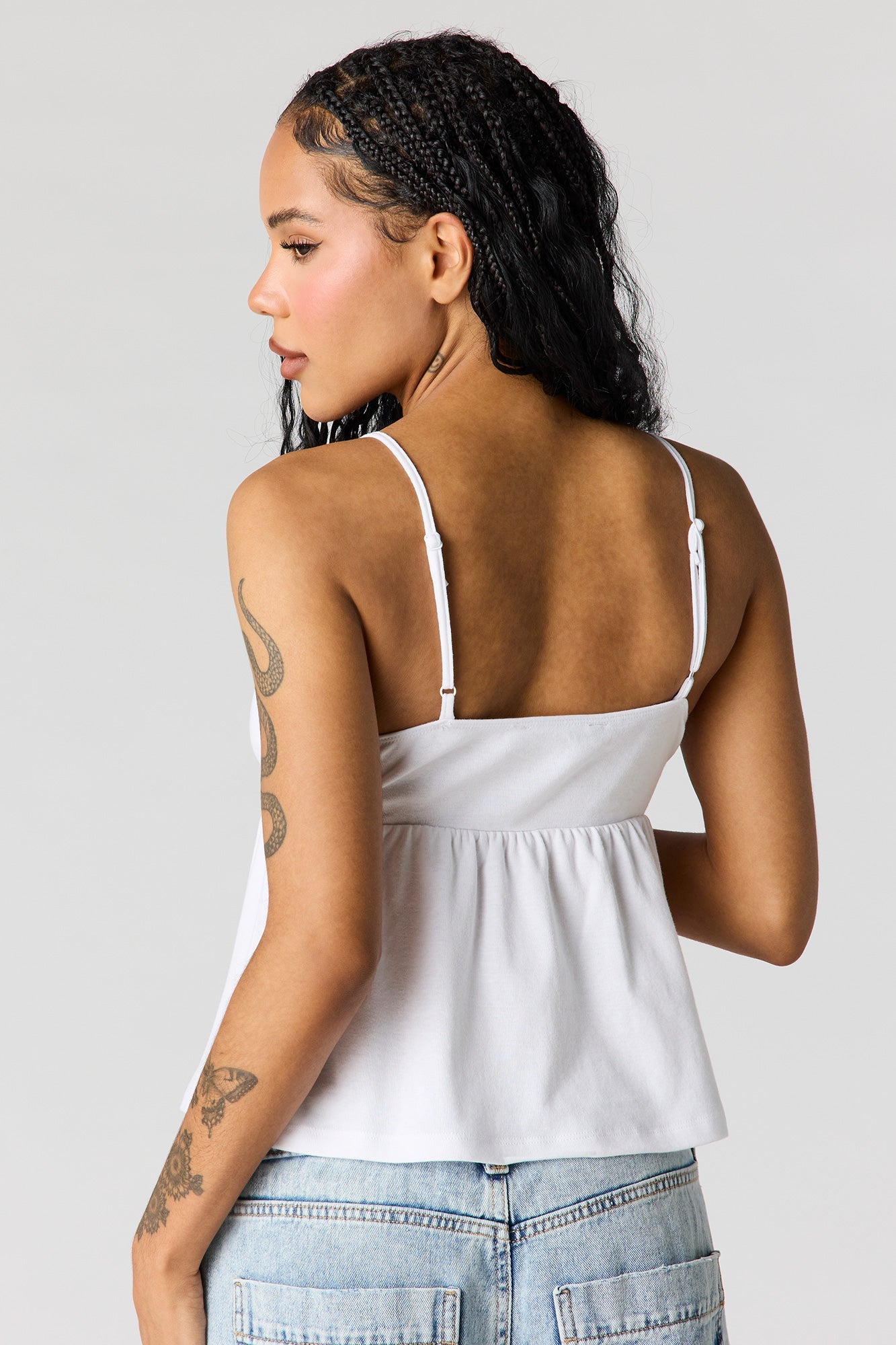 Surplice Lace Trim Babydoll Tank