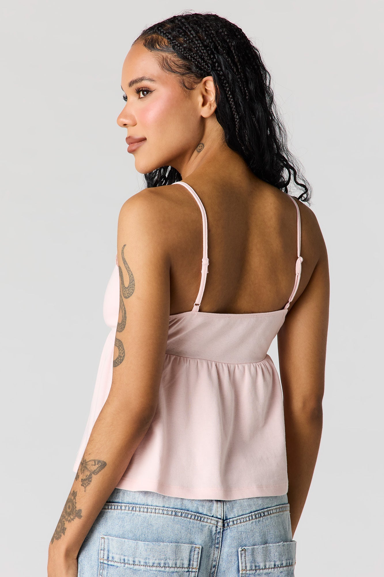 Surplice Lace Trim Babydoll Tank