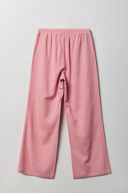 Linen-Blend Flowy Wide Leg Pant