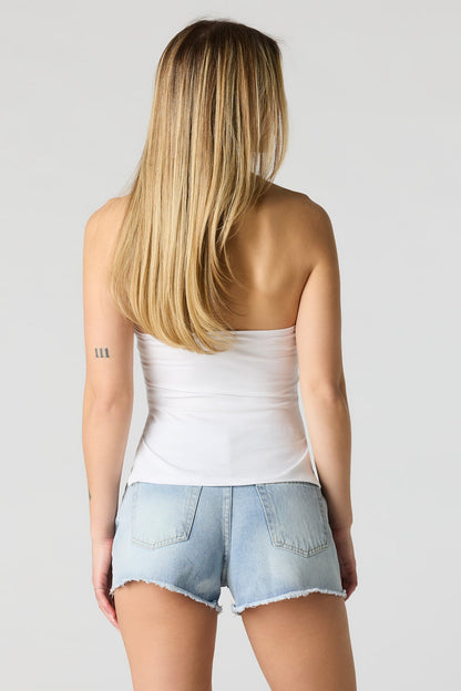 Patched High Rise Medium Denim Short