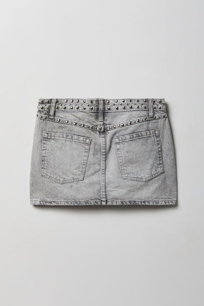 Studded Denim Mini Skirt