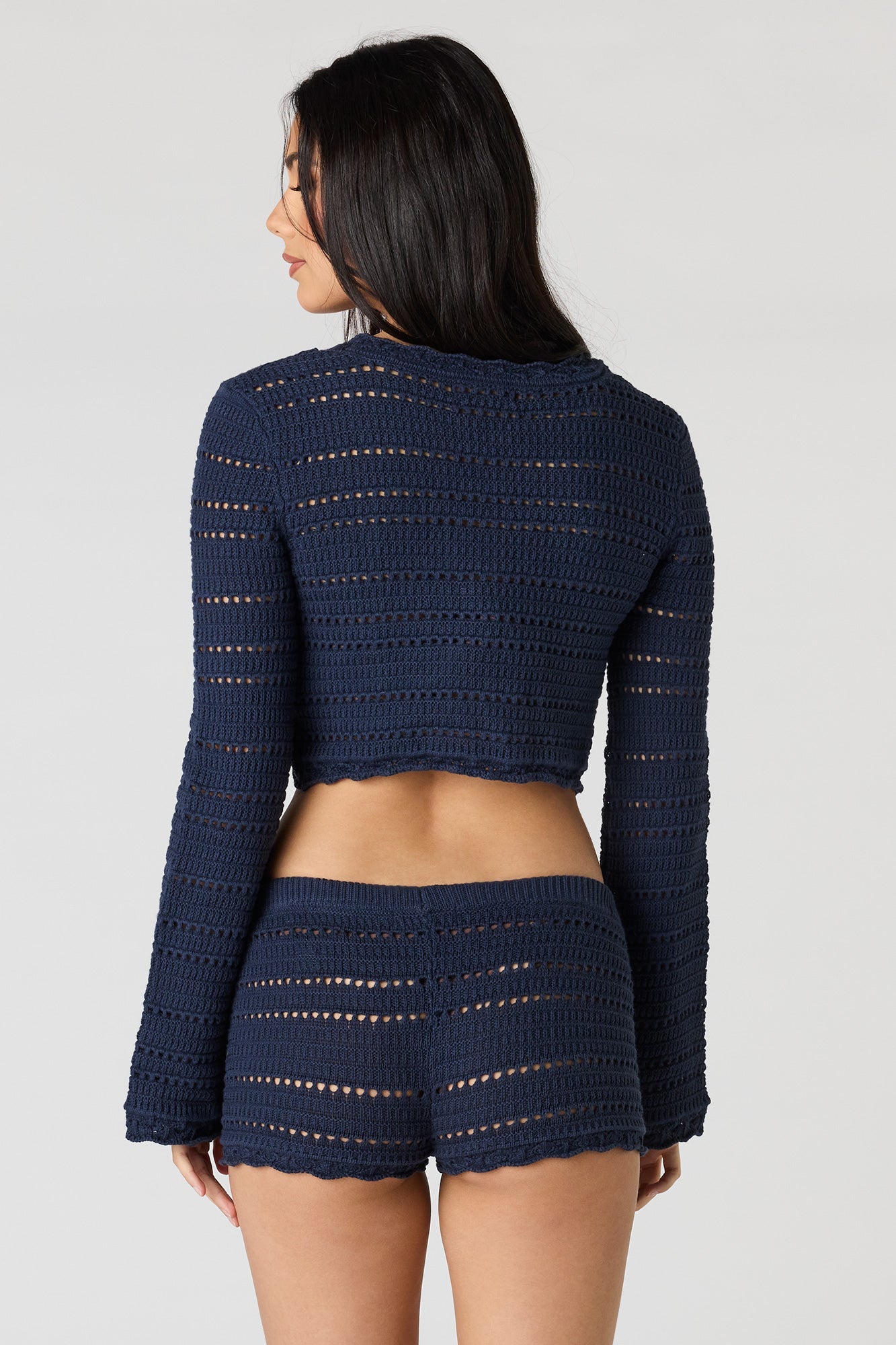 Crochet Long Sleeve Top & Shortie Set