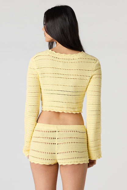 Crochet Long Sleeve Top & Shortie Set