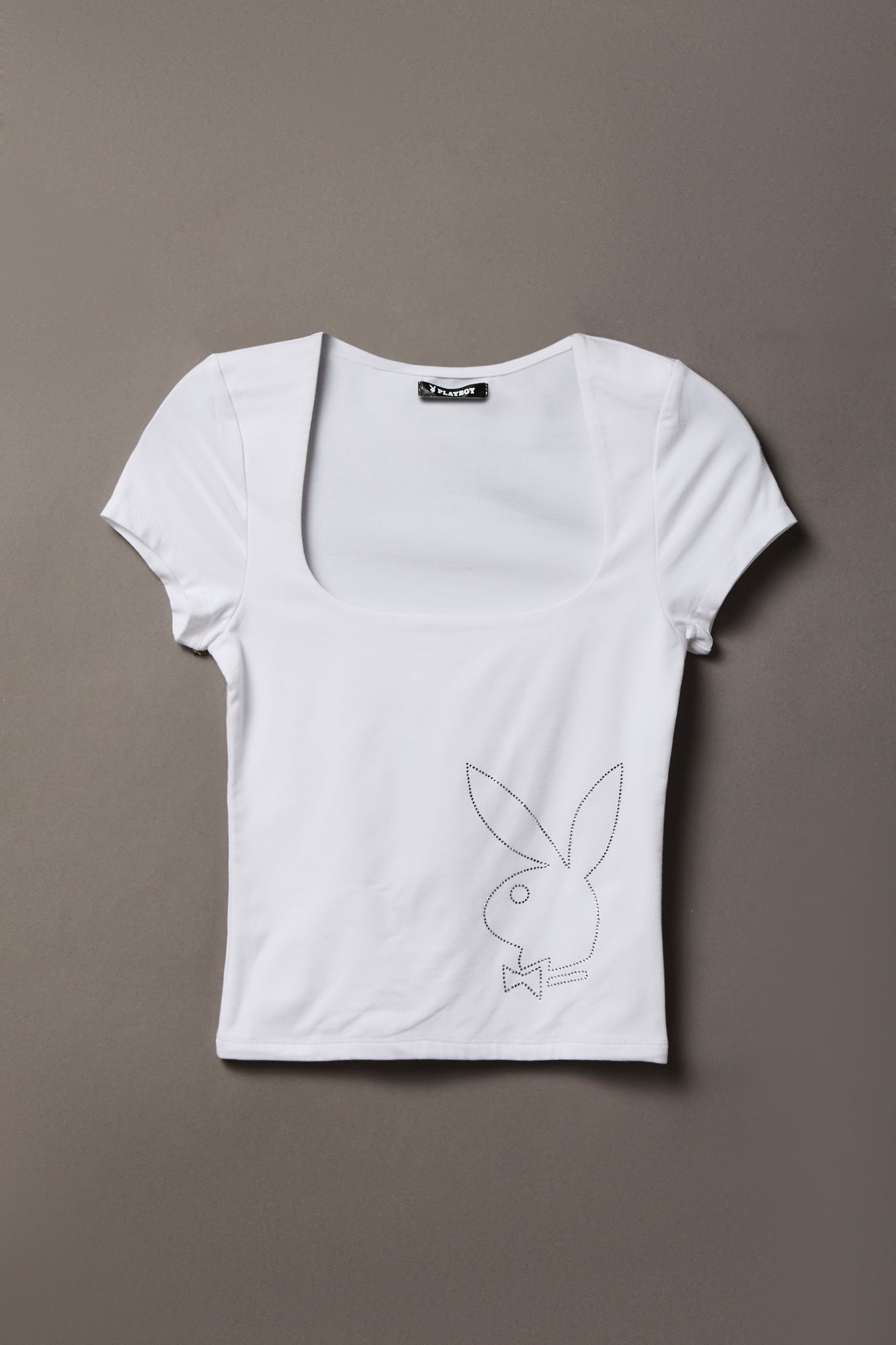 Soft Contour Playboy Rhinestone Square Neck T-Shirt