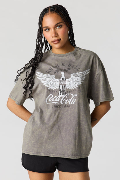 Oversized Coca-Cola Graphic Washed T-Shirt