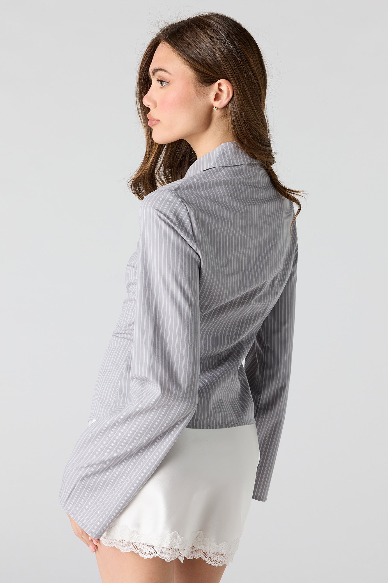 Fitted Bell Sleeve Button-Up Top
