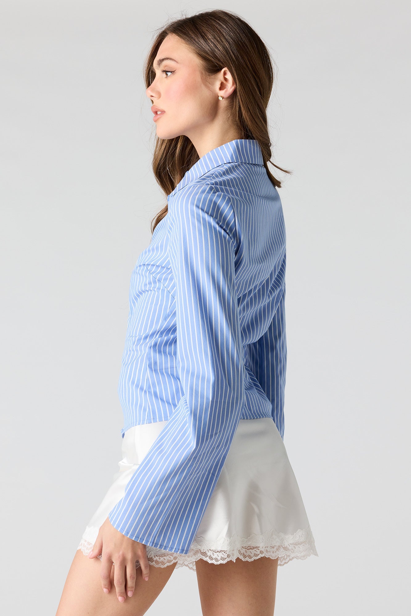 Fitted Bell Sleeve Button-Up Top