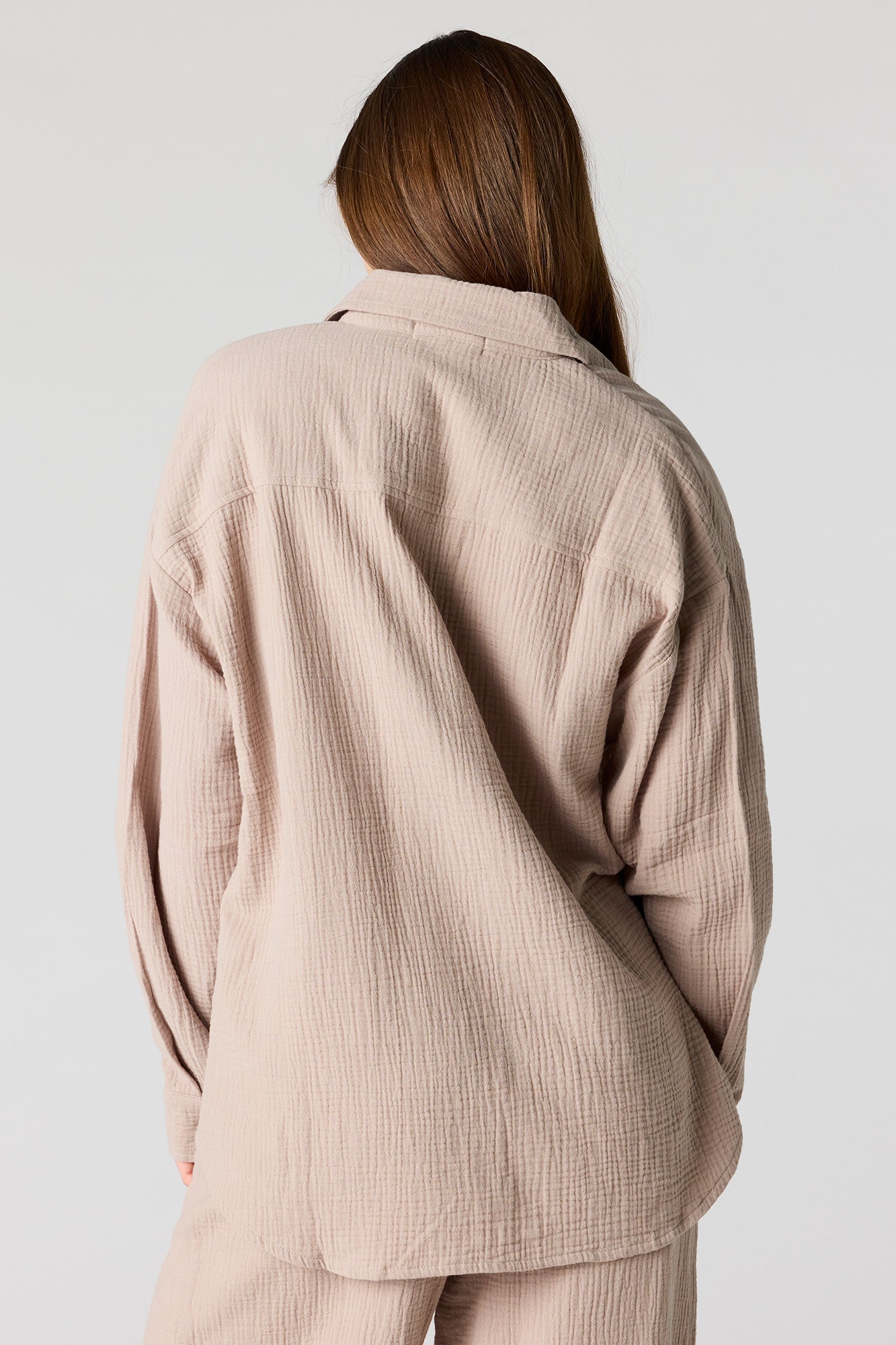 Textured Oversized Button-Up Top