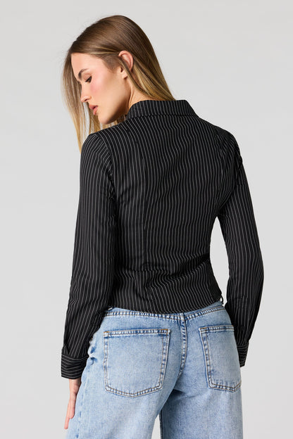 Long Sleeve Cinched Button-Up Top