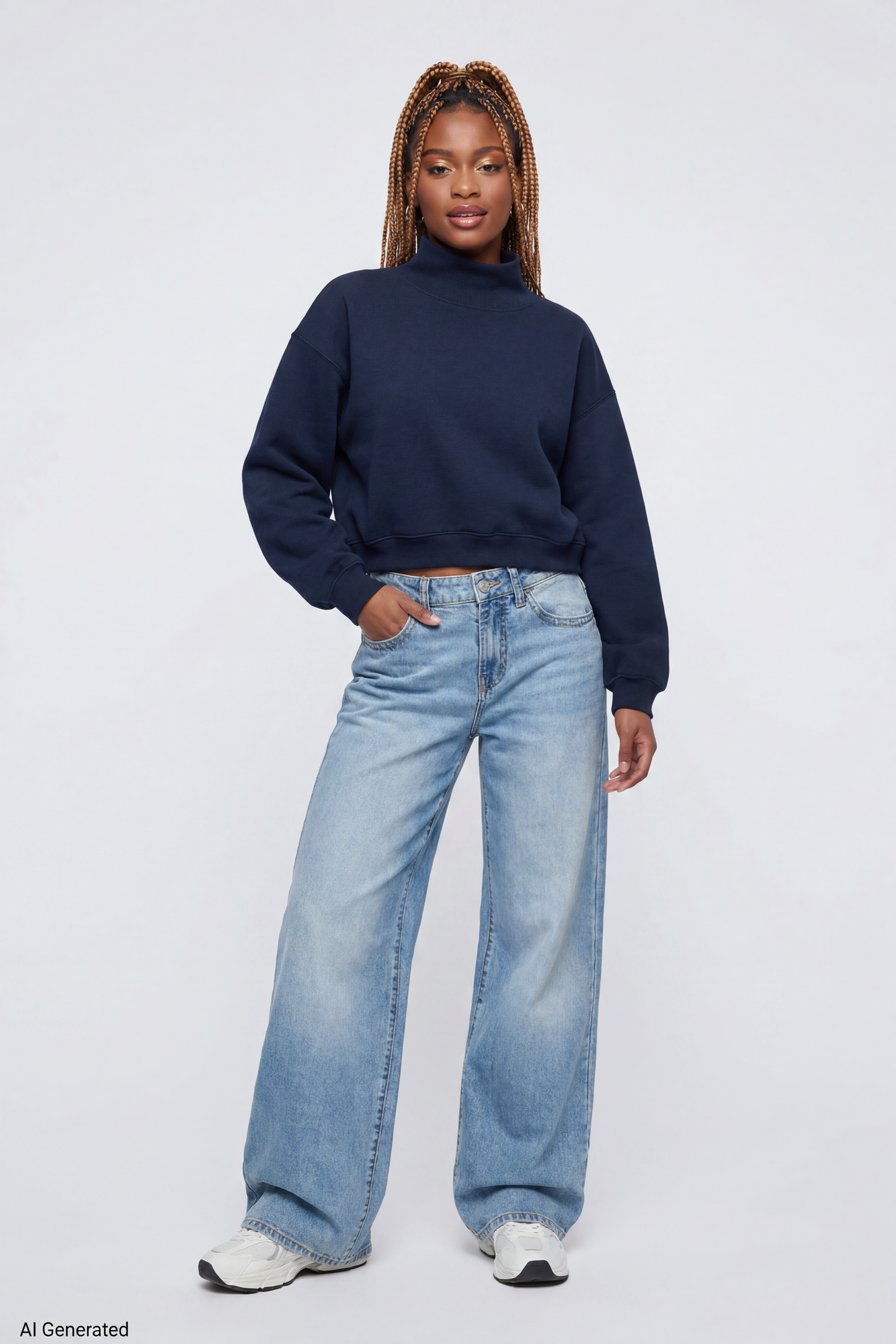 Fleece Boxy Mock Neck Sweatshirt
