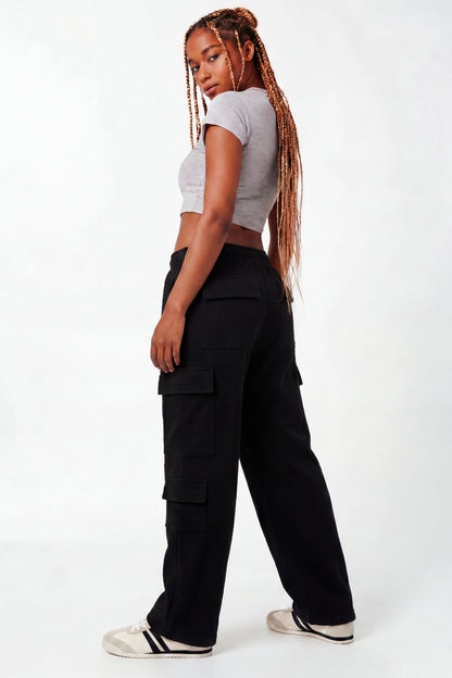 Fleece Low Rise Wide Leg Cargo Sweatpant