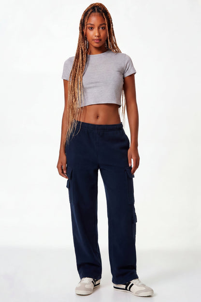 Fleece Low Rise Wide Leg Cargo Sweatpant