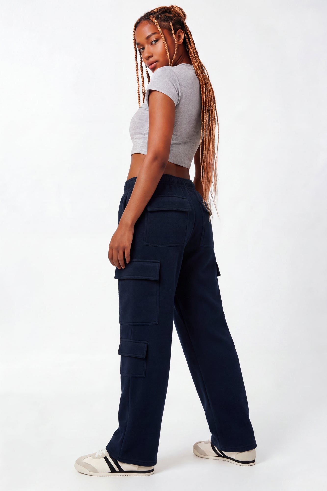 Fleece Low Rise Wide Leg Cargo Sweatpant