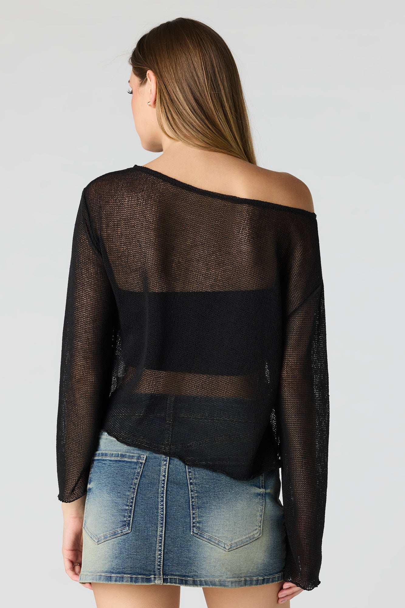Crochet Off Shoulder Long Sleeve Top