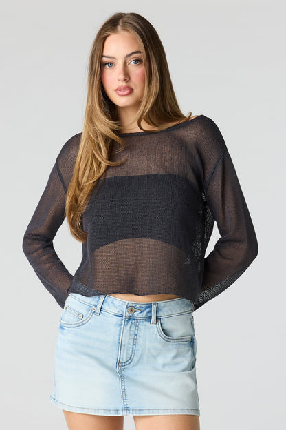 Crochet Off Shoulder Long Sleeve Top